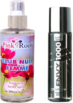 Envy 1000 Alpine Thrill Colonge Body Spray 120ml, Pink Root Club Nuit Femme Fragrance body Spray 200ml(Set of 2)
Envy 1000 Alpine Thrill Colonge Body Spray 120ml, Pink Root Club Nuit Femme Fragrance body Spray 200ml(Set of 2)