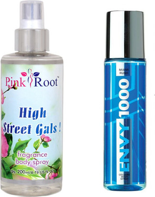Envy 1000 Miami Rush Colonge Body Spray 120ml, Pink Root High Street Gals Fragrance body Spray 200ml(Set of 2)
Envy 1000 Miami Rush Colonge Body Spray 120ml, Pink Root High Street Gals Fragrance body Spray 200ml(Set of 2)