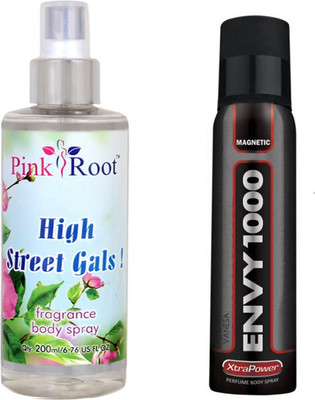 Envy 1000 Magnetic Perfume Body Spray 120ml, Pink Root High Street Gals Fragrance body Spray 200ml(Set of 2)
Envy 1000 Magnetic Perfume Body Spray 120ml, Pink Root High Street Gals Fragrance body Spray 200ml(Set of 2)