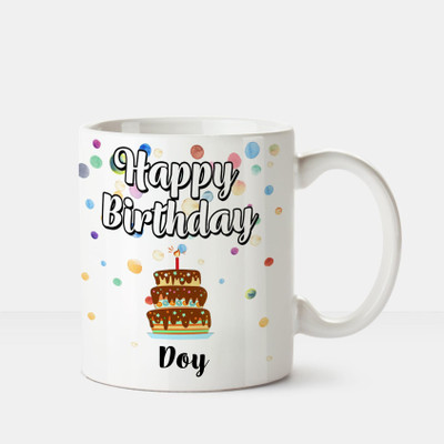 Huppme Happy Birthday Doy Printed Coffee White Ceramic Mug(350 ml), Multicolor