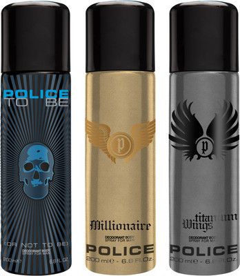 Police To Be Man & Millionaire & Wings Titanium Deodorant Spray - For Men(600 ml, Pack of 3)
Police To Be Man & Millionaire & Wings Titanium Deodorant Spray - For Men(600 ml, Pack of 3)