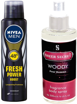 Nivea POWER BOOST with WOODY MEN Deodorant Spray - For Men(350 ml, Pack of 2) 
Nivea POWER BOOST with WOODY MEN Deodorant Spray - For Men(350 ml, Pack of 2)