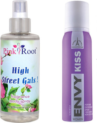 Envy 1000 Kiss Perfume Deodorant Spray 120ml, Pink Root High Street Gals Fragrance body Spray 200ml(Set of 2)
Envy 1000 Kiss Perfume Deodorant Spray 120ml, Pink Root High Street Gals Fragrance body Spray 200ml(Set of 2)