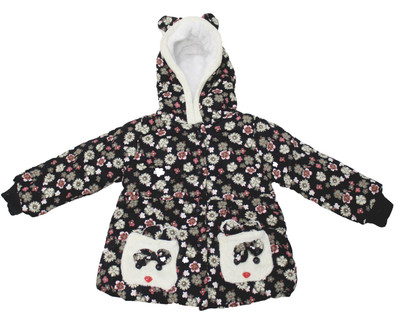 Cheeseling Full Sleeve Floral Print Baby Girl's Jacket, Black