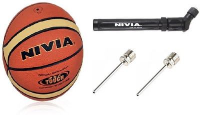 Nivia Combo of Three, One Pro Touch Basketball ,One Double Action Pump , and Two Needle- Basketball Kit
