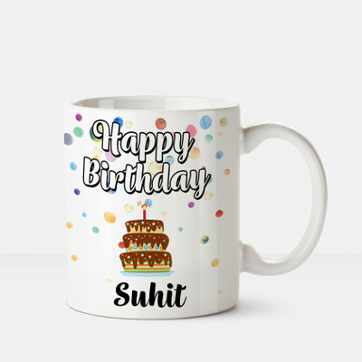Huppme Happy Birthday Suhit Printed Coffee White Ceramic Mug(350 ml), Multicolor