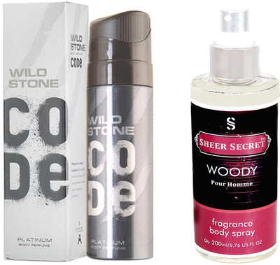 Wild Stone CODE PLATINUM 120 ML with SHEER SECRET WOODY MEN BODY MIST 200 ML(Set of 2)
Wild Stone CODE PLATINUM 120 ML with SHEER SECRET WOODY MEN BODY MIST 200 ML(Set of 2)