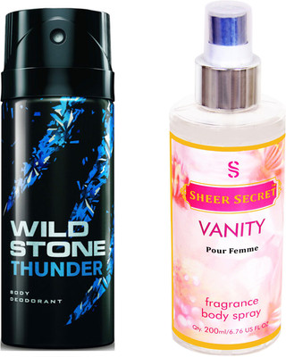 Wild Stone THUNDER 150 ML with SHEER SECRET VANITY WOMEN BODY MIST 200 ML(Set of 2)
Wild Stone THUNDER 150 ML with SHEER SECRET VANITY WOMEN BODY MIST 200 ML(Set of 2)