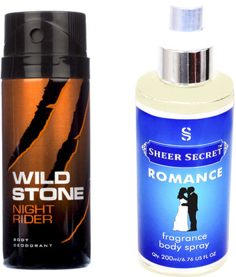 Wild Stone NIGHT RIDER 150 ML with SHEER SECRET ROMANCE BODY MIST 200 ML(Set of 2)
Wild Stone NIGHT RIDER 150 ML with SHEER SECRET ROMANCE BODY MIST 200 ML(Set of 2)