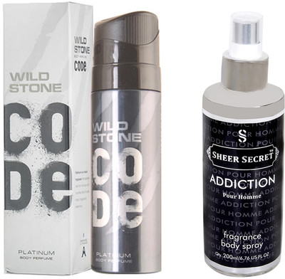 Wild Stone CODE PLATINUM 120 ML with SHEER SECRET ADDICTION MEN BODY MIST 200 ML(Set of 2)
Wild Stone CODE PLATINUM 120 ML with SHEER SECRET ADDICTION MEN BODY MIST 200 ML(Set of 2)