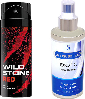 Wild Stone RED 150 ML with SHEER SECRET EXOTIC MEN BODY MIST 200 ML(Set of 2)