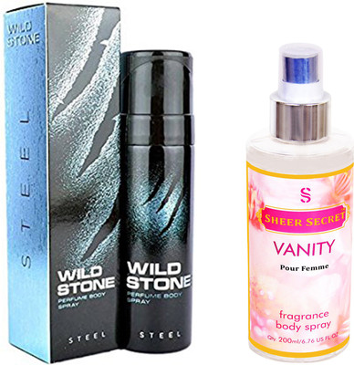Wild Stone STEEL 120 ML with SHEER SECRET VANITY WOMEN BODY MIST 200 ML(Set of 2)
Wild Stone STEEL 120 ML with SHEER SECRET VANITY WOMEN BODY MIST 200 ML(Set of 2)