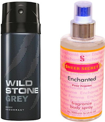 Wild Stone GREY 150 ML with SHEER SECRET ENCHANTED WOMEN BODY MIST 200 ML(Set of 2)
Wild Stone GREY 150 ML with SHEER SECRET ENCHANTED WOMEN BODY MIST 200 ML(Set of 2)