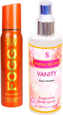 Fogg RADIATE 150 ML with VANITY WOMEN BODY MIST 200 ML(Set of 2)