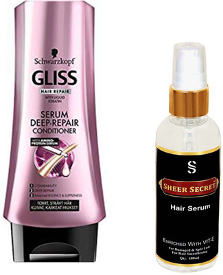 Schwarzkopf DEEP REPAIR CONDITIONER 400ML with SHEER SECRET SERUM 100ML(Set of 2)