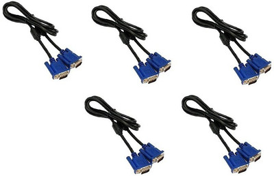 Qthreee Set of 5 High Speed 3+5 Quality 15 Pin Male to Male 1.4 Meter VGA Cable(Black, Blue)
