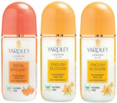 Yardley London 1 Royal Bouquet and 2 English Blossom Deodorant Roll-on - For Men & Women(Pack of 3) Deodorant Roll-on - For Men & Women(150 ml, Pack of 3)
Yardley London 1 Royal Bouquet and 2 English Blossom Deodorant Roll-on - For Men & Women(Pack of 3) Deodorant Roll-on - For Men & Women(150 ml, Pack of 3)