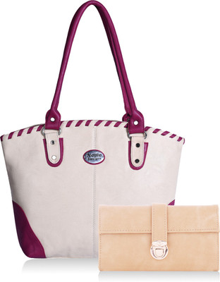 Noble Designs Hand-held Bag(Pink, White)