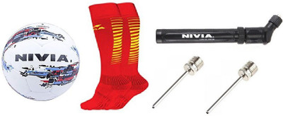 Nivia Combo Of Four,One 'Strom' Football (Size-5) One Pair of 'Encounter' Socks, One Double Action Pump and Two Needle (Color On Availability)- Football Kit
Nivia Combo Of Four,One 'Strom' Football (Size-5) One Pair of 'Encounter' Socks, One Double Action Pump and Two Needle (Color On Availability)- Football Kit