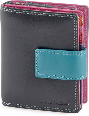 Calfnero Women Black Genuine Leather Wallet(12 Card Slots)