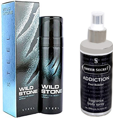 Wild Stone STEEL 120 ML with SHEER SECRET ADDICTION MEN BODY MIST 200 ML(Set of 2)
Wild Stone STEEL 120 ML with SHEER SECRET ADDICTION MEN BODY MIST 200 ML(Set of 2)