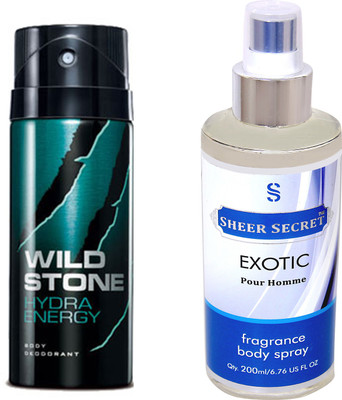 Wild Stone HYDRA 150 ML with SHEER SECRET EXOTIC MEN BODY MIST 200 ML(Set of 2)