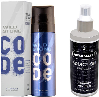 Wild Stone CODE TITANIUM 120 ML with SHEER SECRET ADDICTION MEN BODY MIST 200 ML(Set of 2)
Wild Stone CODE TITANIUM 120 ML with SHEER SECRET ADDICTION MEN BODY MIST 200 ML(Set of 2)