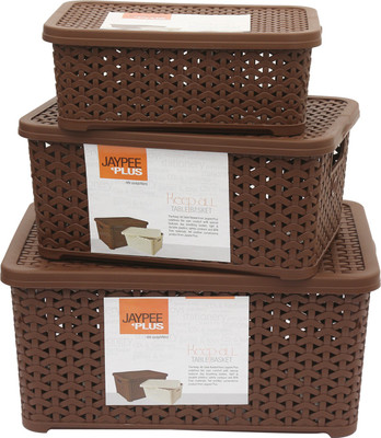 Jaypee Plus Keep All Big, Small & Mini ,Brown Storage Basket(Pack of 3)