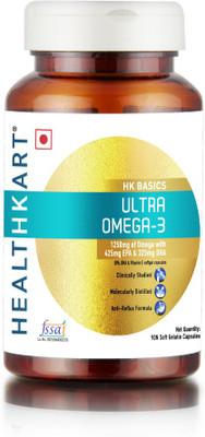 Healthkart Ultra Omega, enriched with 1250 mg (fish oil) with 425mg EPA & 325mg DHA & Vitamin E, No heavy metals, no fishy after taste, higher absorption & bioavailability, 90 softgels(500 g)
Healthkart Ultra Omega, enriched with 1250 mg (fish oil) with 425mg EPA & 325mg DHA & Vitamin E, No heavy metals, no fishy after taste, higher absorption & bioavailability, 90 softgels(500 g)