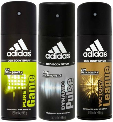 ADIDAS One Pure Game, One Dynamic Pulse and One Victory League Combo Set Body Spray - For Men(450 ml, Pack of 3)
ADIDAS One Pure Game, One Dynamic Pulse and One Victory League Combo Set Body Spray - For Men(450 ml, Pack of 3)