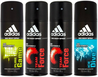 ADIDAS One Pure Game, Two Team Force and One Ice Dive Combo Set Body Spray - For Men(600 ml, Pack of 4)
ADIDAS One Pure Game, Two Team Force and One Ice Dive Combo Set Body Spray - For Men(600 ml, Pack of 4)