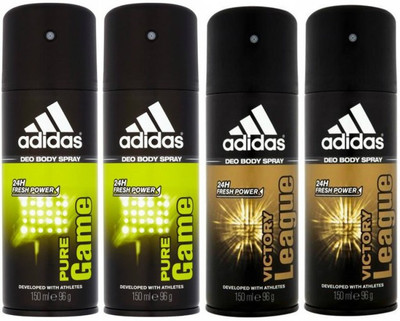 ADIDAS Two Pure Game and Two Victory League Combo Set Body Spray - For Men(600 ml, Pack of 4)
ADIDAS Two Pure Game and Two Victory League Combo Set Body Spray - For Men(600 ml, Pack of 4)