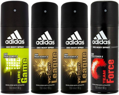 ADIDAS One Pure Game, Two Victory League and One Team Force Combo Set Body Spray - For Men(600 ml, Pack of 4)
ADIDAS One Pure Game, Two Victory League and One Team Force Combo Set Body Spray - For Men(600 ml, Pack of 4)