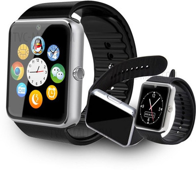 MOBILE FIT Blackber.ry compatible bluetooth smartwatch with camera,sim-card slot and memory card slot Silver Smartwatch(Black Strap Free Size)