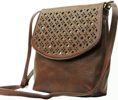 REHBAR Girls Casual Brown Leatherette Sling Bag