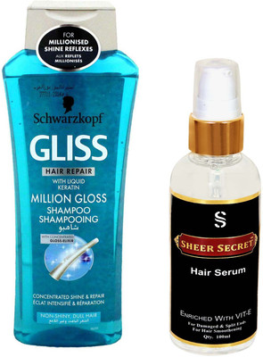 Schwarzkopf MILLION GLOSS SHAMPOO 400ML with SHEER SECRET SERUM 100ML(Set of 2)