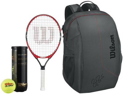 Wilson All Tennis Kit (Roger Federer 23" Racquet for age 7-8 Years + US Open Tennis Ball, pack of 3 + Team Tennis Racquet bag) Tennis Kit
Wilson All Tennis Kit (Roger Federer 23" Racquet for age 7-8 Years + US Open Tennis Ball, pack of 3 + Team Tennis Racquet bag) Tennis Kit