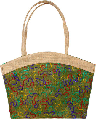 styles creation Jute Embroidery Lunch Bag HNDBG55 Lunch Bag(Green, 12 inch)