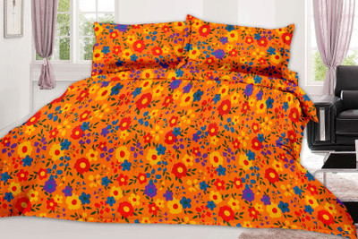 Minu Bedsheets 130 TC Cotton Single Floral Bedsheet(Pack of 1, Yellow)