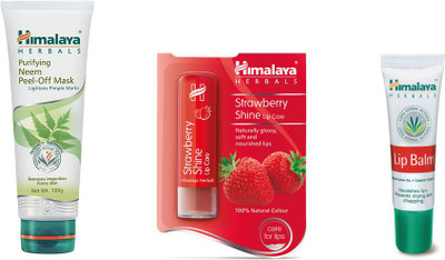 Himalaya Purifying Neem Scrub, Strawberry Shine Lip Care(Set of 3)
