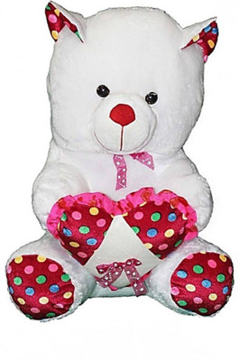tako bell Polka dot Teddy Bear With Hart - 55 cm (White) - 25 cm(White)