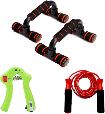 Credence Combo of Push Up Stand, Skipping Rope and Digital Hand Grip Gym & Fitness Kit