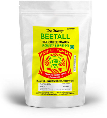 BEETALL Robusta Espresso Coffee Powder 1000 gm for brewing in Electric Espresso makers -Coffee in a measure is a treasure Roast & Ground Coffee(4 x 250 g)
BEETALL Robusta Espresso Coffee Powder 1000 gm for brewing in Electric Espresso makers -Coffee in a measure is a treasure Roast & Ground Coffee(4 x 250 g)