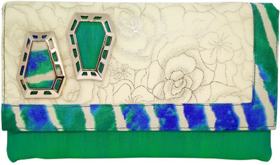 Jewellerkaka Casual Green, Blue, White, Silver Clutch, Blue;green;silver;white