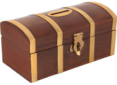 Craft Art India Handcrafted Wooden Money / Piggy Bank cum Coin Box / Gulak Coin Bank(Brown)