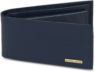 HUNTING HORSE Men Blue Genuine Leather Wallet(4 Card Slots)