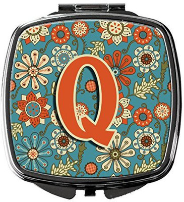 Caroline's Treasures CJ2012-QSCM Letter Q Flowers Retro Blue Compact Mirror