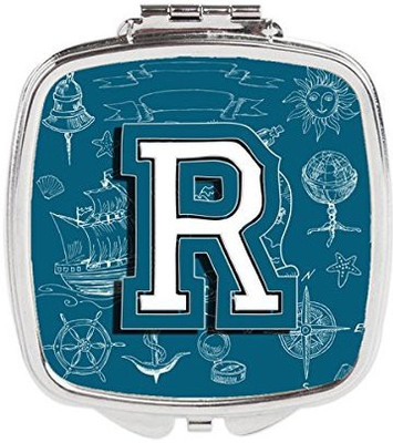 Caroline's Treasures CJ2014-RSCM Letter R Sea Doodles Initial Alphabet Compact Mirror