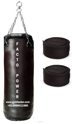 FACTO POWER 6.5 Feet Long, SRF - STANDARD Material, BLACK Color, Unfilled with Chain & 9 Feet Long Black Color Hand Wraps Pair Boxing Kit
FACTO POWER 6.5 Feet Long, SRF - STANDARD Material, BLACK Color, Unfilled with Chain & 9 Feet Long Black Color Hand Wraps Pair Boxing Kit