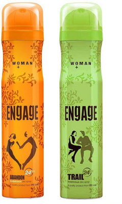 Engage Abandon and Trail Deodorant Spray Pack of 2 (150ml each) Deodorant Spray - For Women(300 ml, Pack of 2)
Engage Abandon and Trail Deodorant Spray Pack of 2 (150ml each) Deodorant Spray - For Women(300 ml, Pack of 2)